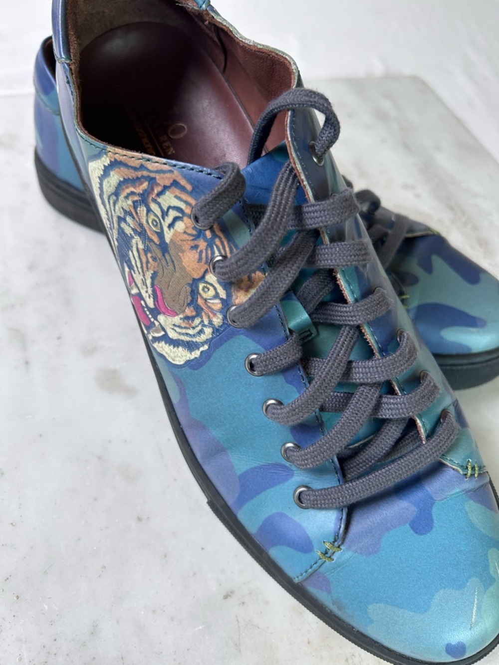 Ralph Lauren ‘67 Men's leather Blue Camo Sneakers with 🐅 tiger